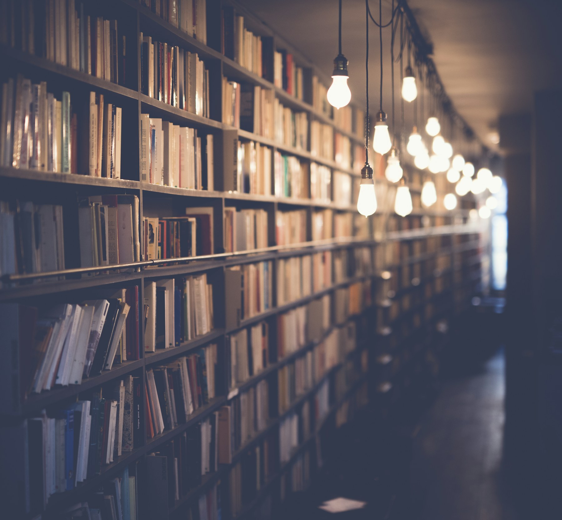 Classic library interior with tall bookshelves