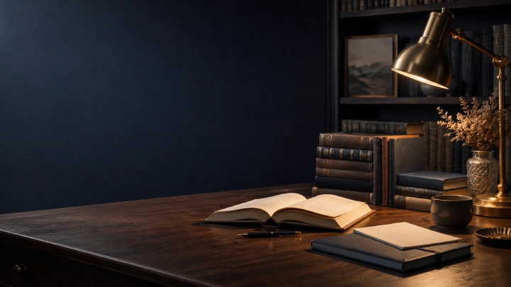 Warm study room with books representing thoughtful literary review